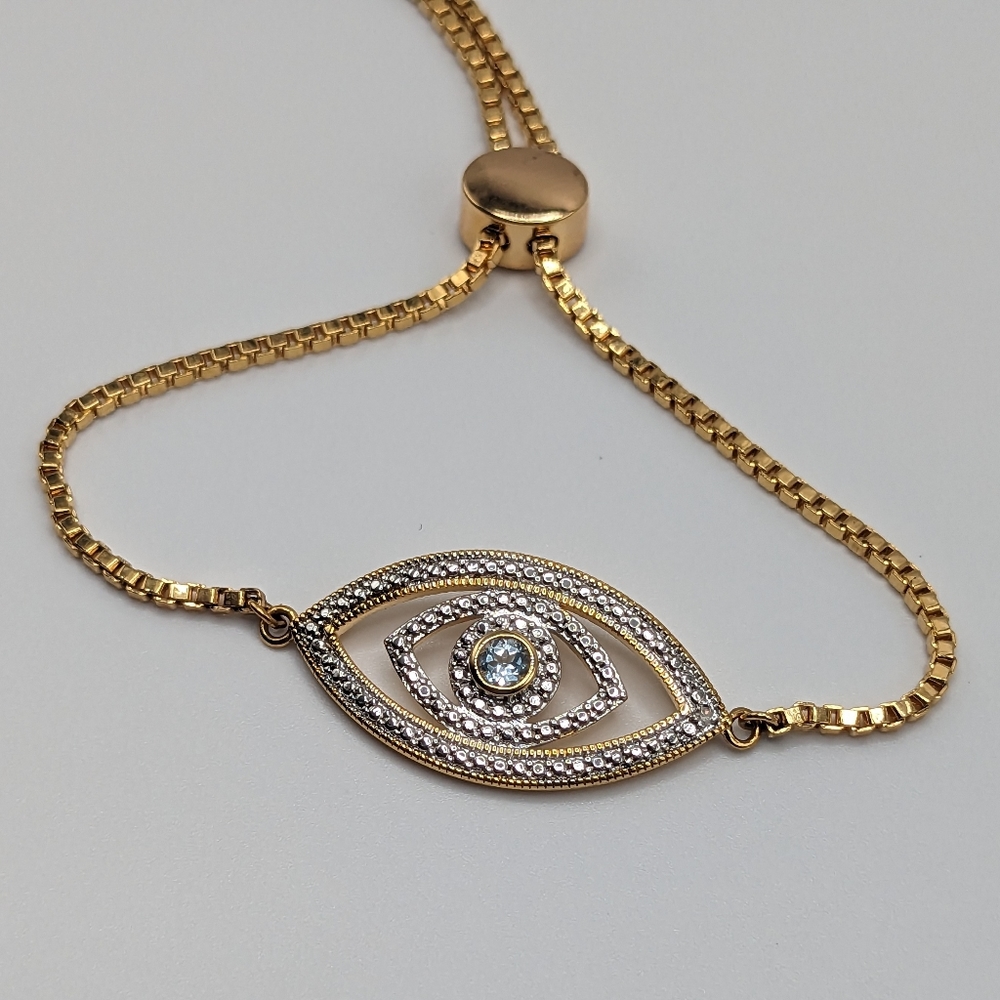 TOPAZ And Gold Bracelet, Sky Blue Topaz Set In 18k Gold,  Bolo Style, NWOT